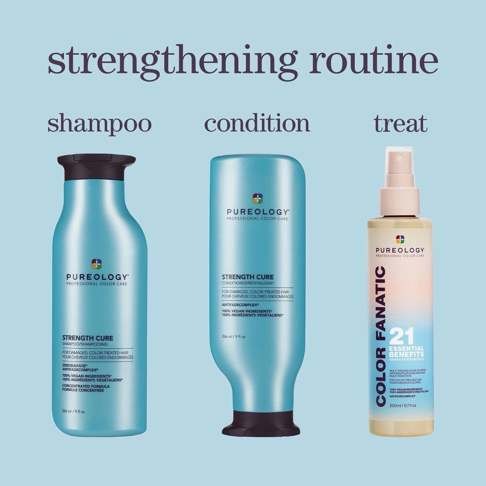 Pureology Strength Cure Set Shampoo Conditioner Leave-In Spray Vegan SulfateFree - Picture 3 of 10